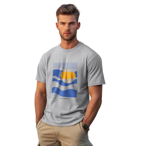 Nobero MenS Graphic Print Regular Fit T-Shirt (1M-Twts-C0696_Grey Melange