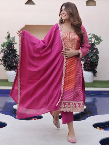 Libas WomenS Silk Blend Kurta Set (49507H_Pink