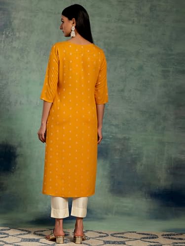 Libas Women'S Rayon Blend Woven Design Straight Kurta (26974_Mustard