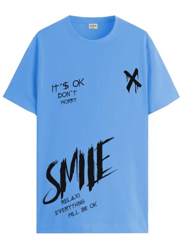 ADRO Mens Smile Printed Cotton T-Shirt_RN24-L2-SMILE-SK-XL Sky Blue
