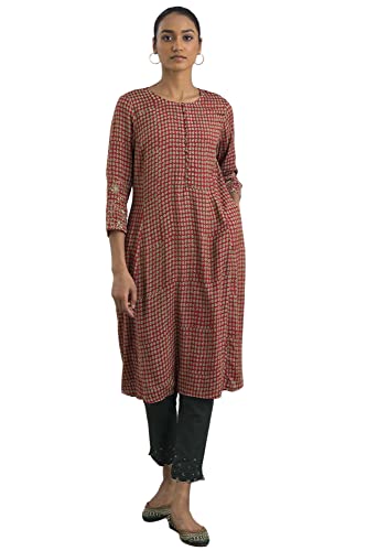 W for Woman Pink Hand Block Print Flared Kurta