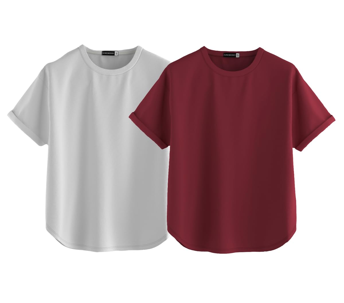 Juneberry Pure 100% Cotton Oversized Loose Baggy Fit Round Neck With Drop Shoulder White & Maroon Half Sleeves Boyfriend T-Shirt