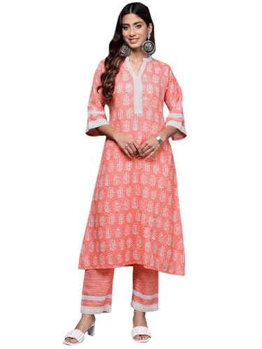 Libas WomenS Cotton Blend Printed Kurta Set (35393_Peach