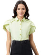 Style Quotient Women Solid Pista Polycotton Regular Fit Formal Tulip Sleeve Shirt