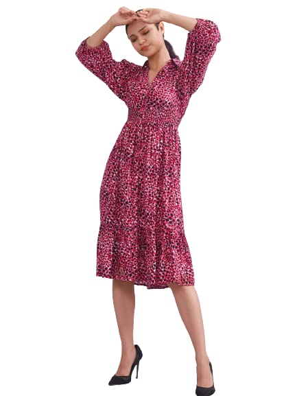 Greciilooks Womens Rayon A-Line Regular Fit Dress (Pink, Medium)