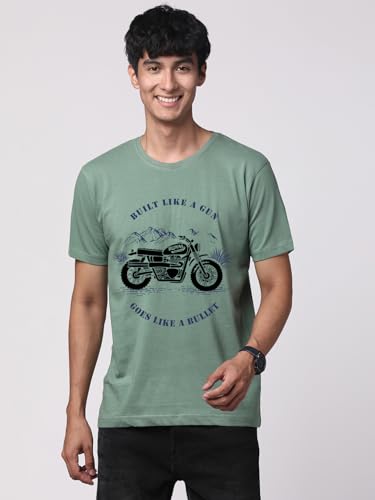 ADRO Men's Royal Bike Design Printed 100% Cotton T-Shirt - Regular Fit, Printed T-Shirts for Men (RN24-RYL-PT_Pista)