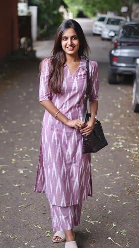 ANNI DESIGNER Women's Rayon Viscose Straight Ikkat Printed Kurta with Pant