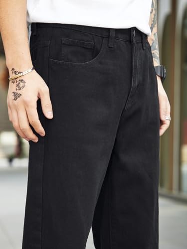 KOTTY Mens Solid Regular Fit Mid Distressed Fashionable Trendy Denim Jeans(Black,30)
