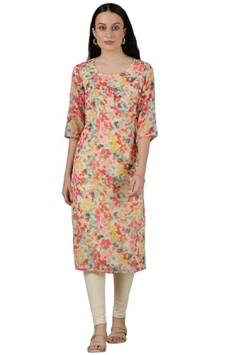Aurelia WomenS Floral Printed Straight Kurta | Round Neck Kurta For Women | Printed Kurta For Women | Beautiful Regular Fit Kurt