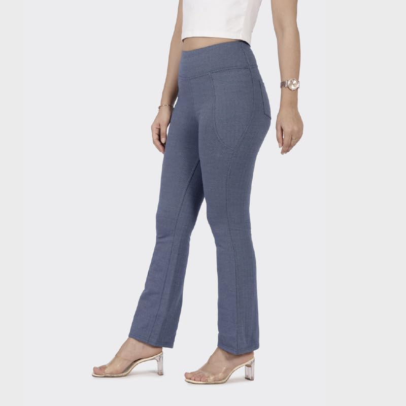 BlissClub Women Werk-It Flare Pants | High Rise| Wide Waistband | Lightweight & Breathable Cottonflex Fabric | 4 Pockets| Herrin