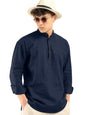 Macsivo MenS Cotton Polyester Blend Solid Regular Fit Full Sleeve Short Kurta Navy