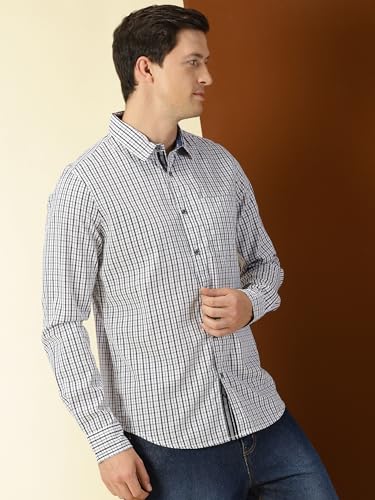 Thomas Scott Mens 100% Cotton Slim Fit Full Sleeves Spread Collar Solid Casual Shirt Navy Blue