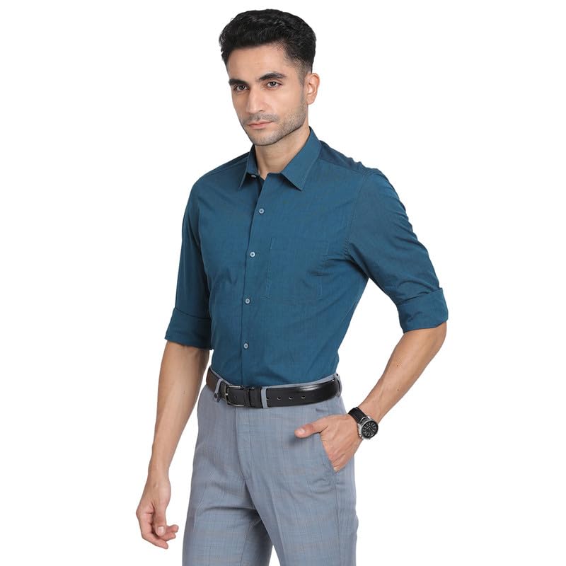 Turtle Men Pure Cotton Solid Slim Fit Formal Shirts Blue