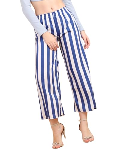 POPWINGS Casual Relaxed Fit Stripe Printed Trouser for Women for Summer | Casual Trouser for Women