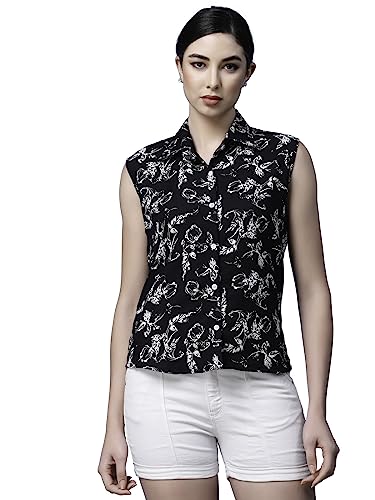 OOMPH! Summer Shirts for Women, Floral Printed, Black
