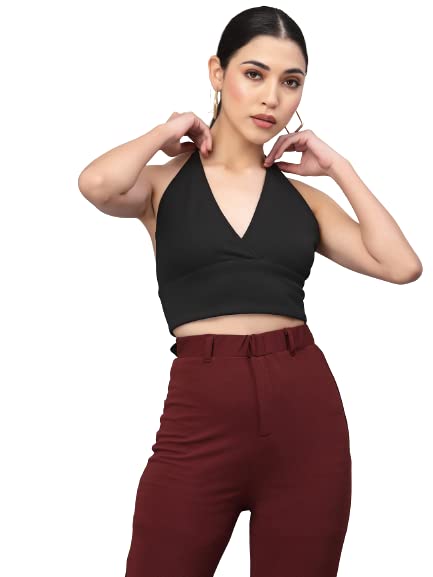 Style Quotient Women Black Halter Neck Bralette Crop Top