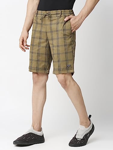 Thomas Scott Mens Checkered Slim Fit Shorts Beige