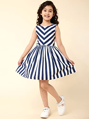A.T.U.N. (ALL THINGS UBER NICE) Girls Casual Everyday Frock Dress Navy-White