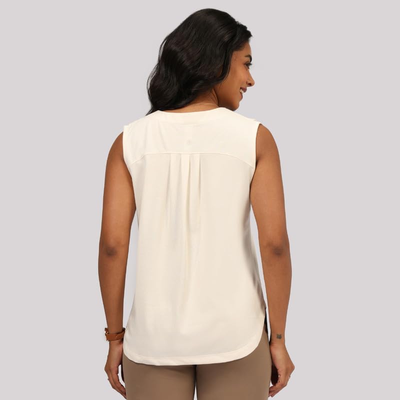 BlissClub Cotton Pro Sleeveless Work Top | Shoulder Pleats | V-Neck Design | Cotton-Poly-Modal Blend | Breathable Fabric | Moist