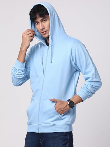 ADRO Mens Cotton Solid Zipper Hoodie Sweatshirts (ZH23-PLN-SK_SkyBlue)
