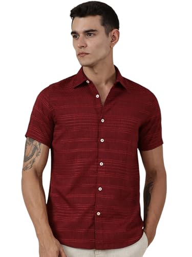 Thomas Scott Short Sleeve Embroderied Casual Shirt for Men Red
