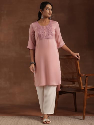 Libas WomenS Polyester Yoke Design Straight Kurta (29206 Peach