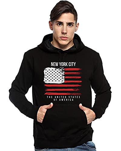 ADRO Men's Cotton Neck Hooded Sweatshirt (H21-M-NWW-BL_Black_XL)
