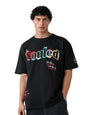 The Souled Store Oversized T-Shirt: Colour-Stroke Men and Boys Short Sleeves Round Neck Black Embroidered Cotton Oversized T-Shi