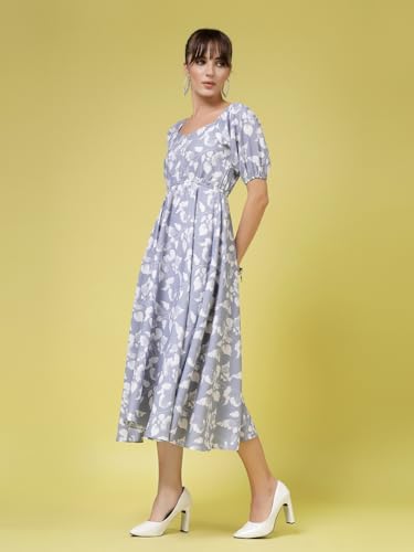 OOMPH! Womens Western & Fusion wear Printed Crepe Dress for Women, Puffed Sleeve, Multicolor - md991