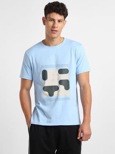 Nobero MenS Graphic Print Regular Fit T-Shirt (1M-Twts-C0836-Pbl_Powder Blue