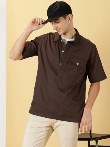 Thomas Scott 100% Cotton Spread Collar Half Sleeve Casual Tshirt for Mens Brown