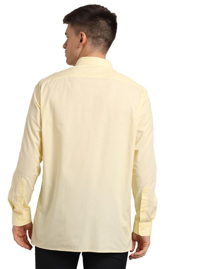Turtle Men 100% Cotton Slim Fit Yellow Solid Formal Shirt