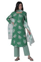 W for Woman Green Floral Printed Straight Kurta, Pants with Dupatta Set