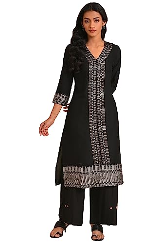 W for Woman Black Placement Print A-line Kurta