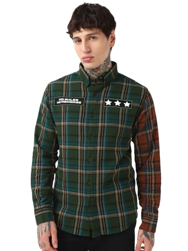 Bewakoof MenS Checks Regular Fit Full Sleeve Collar Cotton Shirt_662524_Black_M