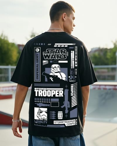 Bewakoof Official Star Wars Merchandise Storm Trooper Mens Graphic Print Oversized Fit Half Sleeve Round Neck Cotton T-Shirt_63