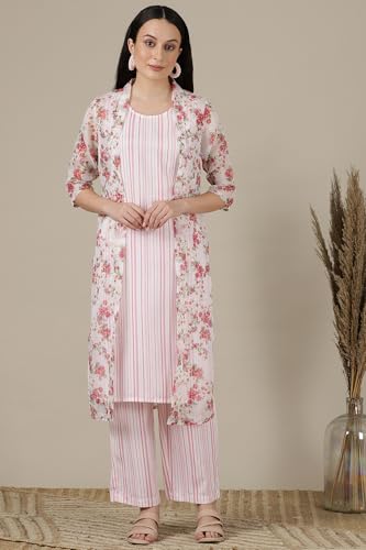 Aurelia Women's Rayon Floral Printed Straight Kurta Set With Palazzos And Dupatta