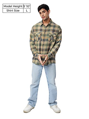 The Souled Store| Checks: Blue, Green, And Yellow Mens And Boys Shirts|Full Sleeve|Loose Fit Checks|100% Cotton Multicolored Men
