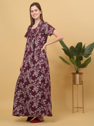 Sweet Dreams Women Printed Full Length Night Dress Rose