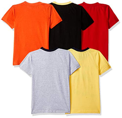 T2F Boys Cotton Printed Regular Fit T-Shirt (Pack of 5)