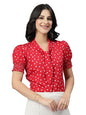Style Quotient Women Polka Printed Red White Polycrepe Semi Formal Top