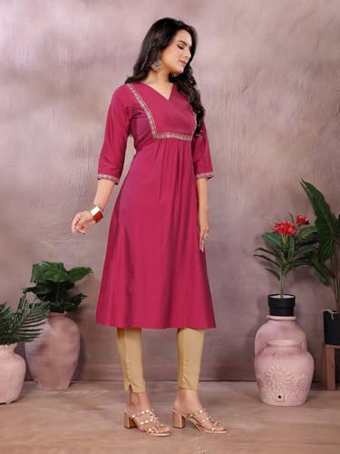 rangita Viscose Poly Flared Embroidered Calf Length Kurti | Kurta for Women