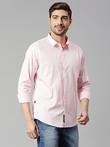 Thomas Scott Mens Solid Slim Fit 100% Cotton Casual Shirt with Spread Collar and Long Sleeve Pink