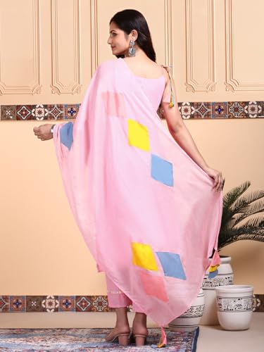 ishin Women Pink Cotton Kurta set with Dupatta