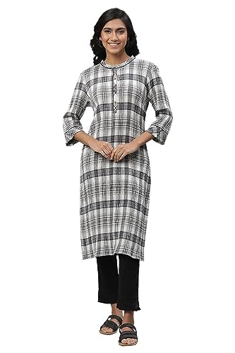 Aurelia Women'S White Checks Yarn Dyed Lycra Straight Kurta_23Aua14305-704332_Xl