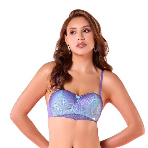 Enamor Womens Nylon Blend Wire Free Casual Balconette Bra (F192_Blue Wave