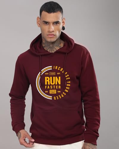 ADRO Men's Printed Hoodie, Burgundy, Size 48, Model H24-FAST-MR, Cotton Blend