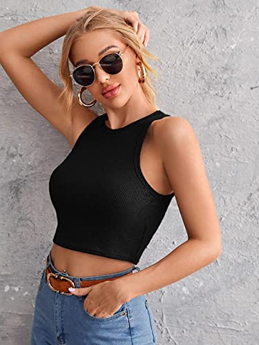 Greciilooks Womens Ribbed Regular Fit Jeans Tops (Black, X-Small)