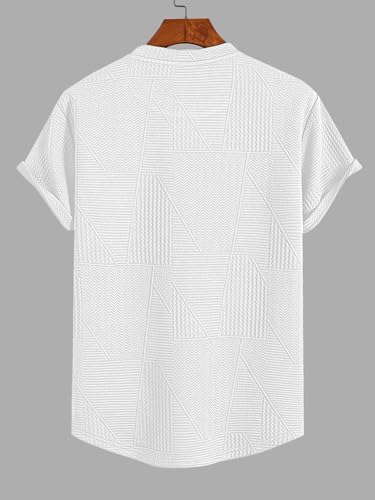 Greciilooks T Shirt For Men Cotton | Textured Oversized Fit Man T-Shirt | Round Neck Half Sleeve Men T-ShirtS White