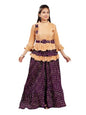 Aarika Girls Ethnic Wear Beige-Purple Colour Foil Print Nylon Lehenga Choli Set With Belt (5-16 Years)
